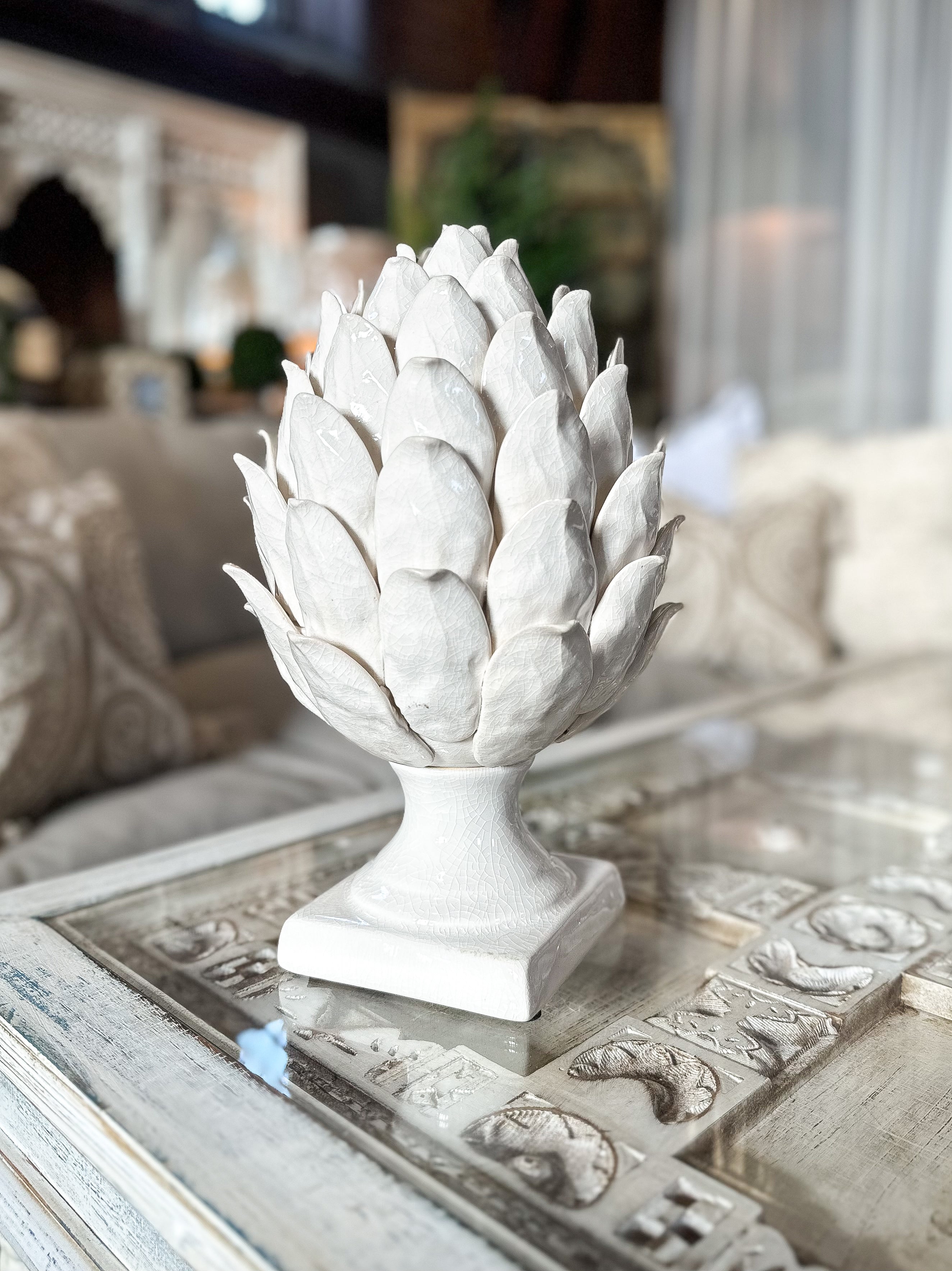 White Ceramic Artichoke Ornament Zoohause white-ceramic-artichoke-ornament-zoohause