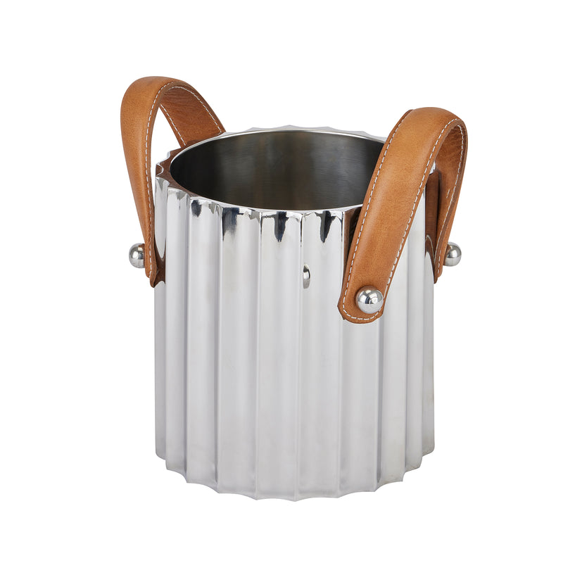 Single Silver Fluted Champagne Cooler With Leather Handles