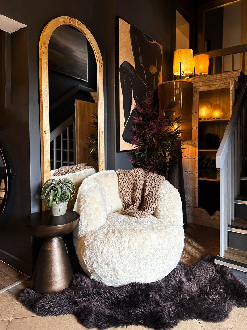 Beige Sheepskin Swivel Chair