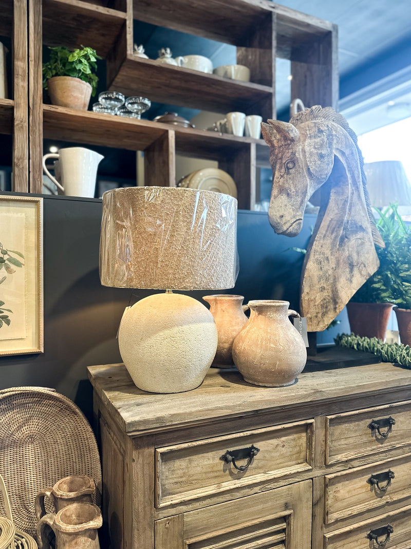 White Stoneware Dimpled Table Lamp W/Shade