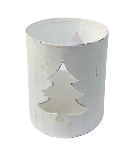 White Distressed Christmas Tree Votive