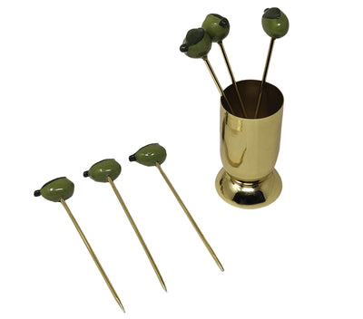S/6 Olive Picks In Gold Pot