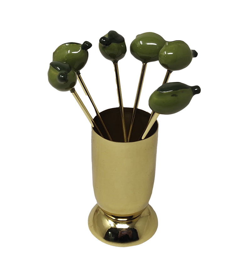 S/6 Olive Picks In Gold Pot