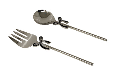S/2 Nickel Black Bow Salad Servers
