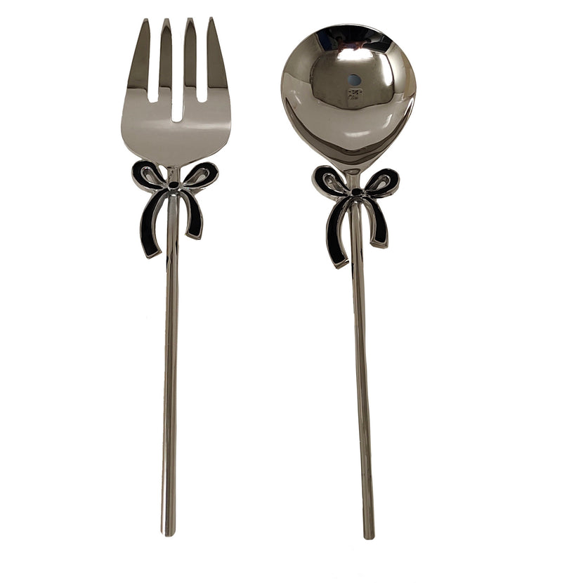 S/2 Nickel Black Bow Salad Servers