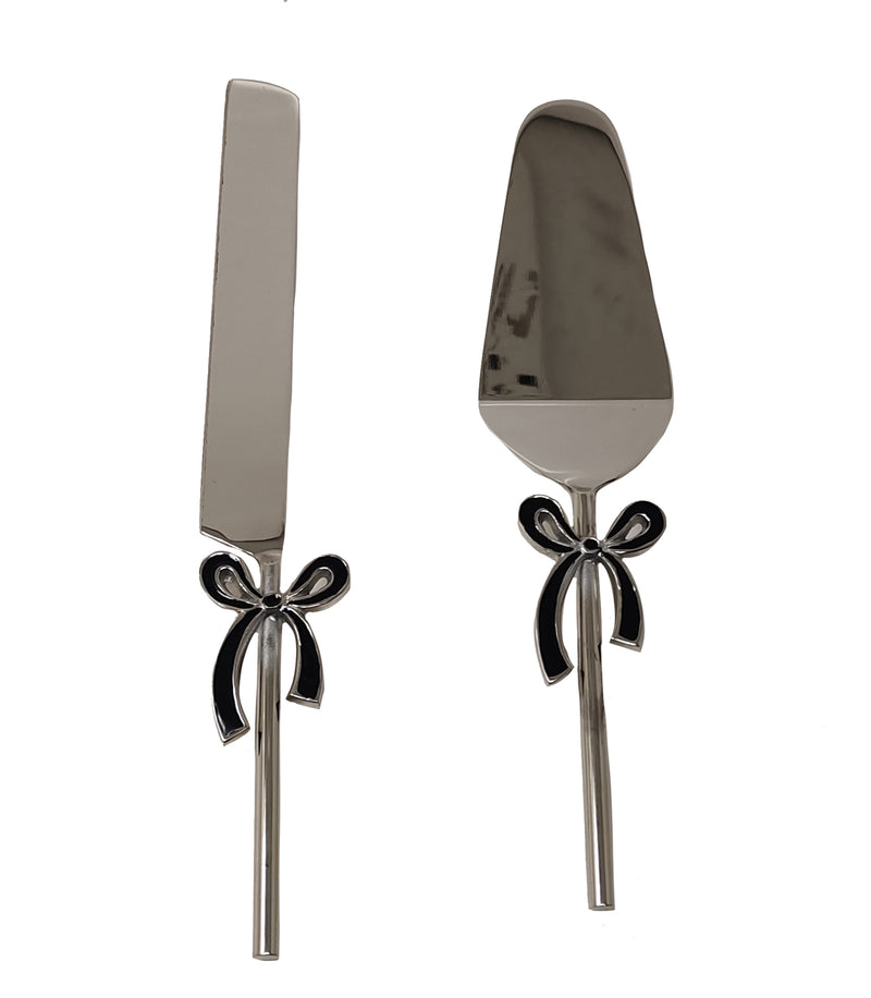 Nickel Black Bow Cake Knife & Server