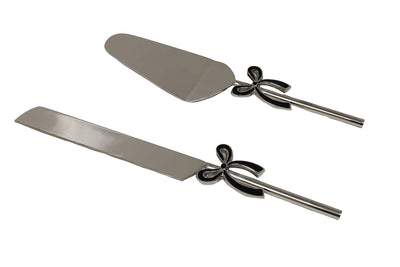 Nickel Black Bow Cake Knife & Server