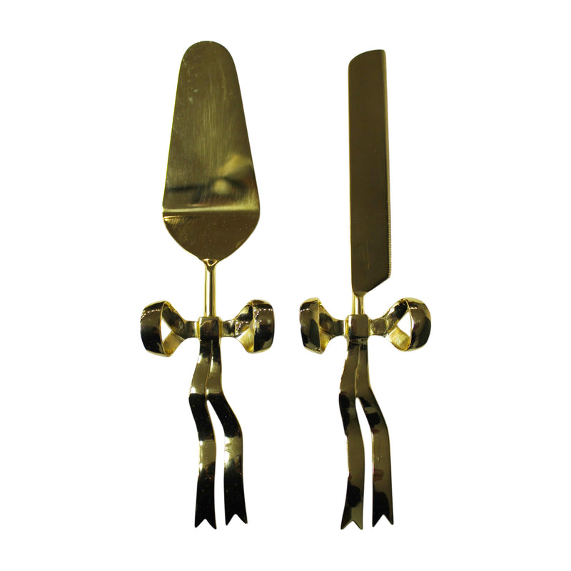 S/2 Gold Bow Cake Knives