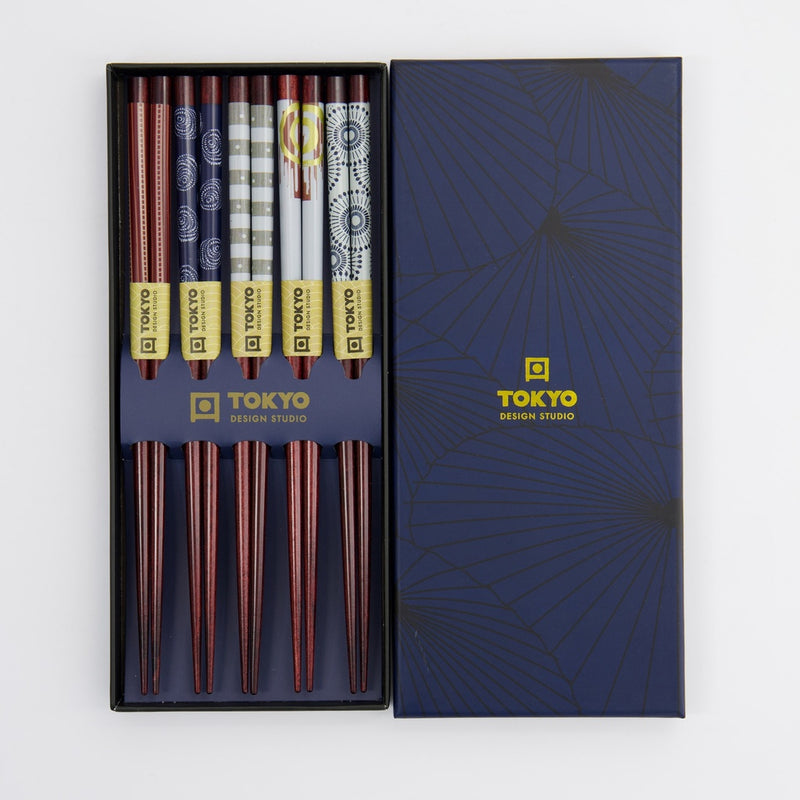 S/5 Brown Patterned Chopstick Giftset