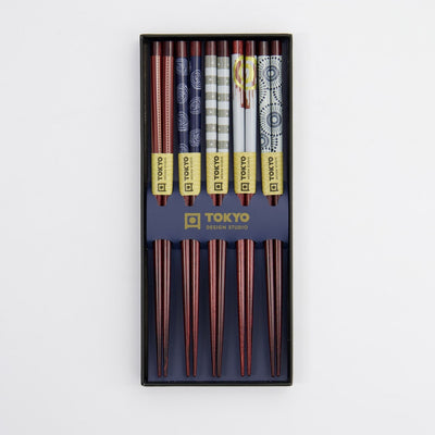 S/5 Brown Patterned Chopstick Giftset