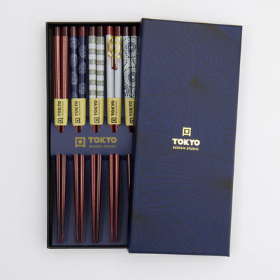 S/5 Brown Patterned Chopstick Giftset