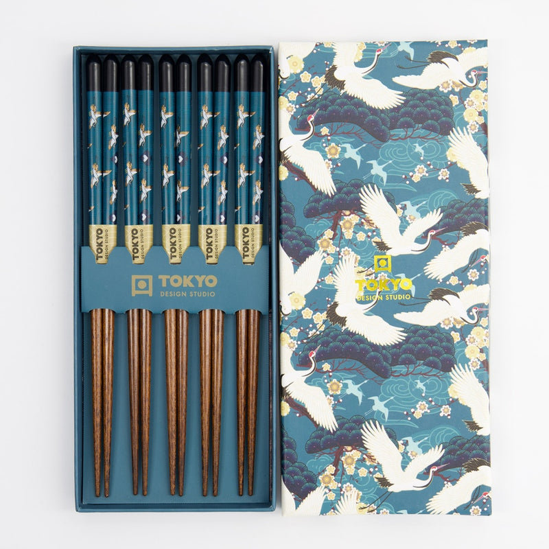 S/5 Teal Crane Chopsticks Giftset