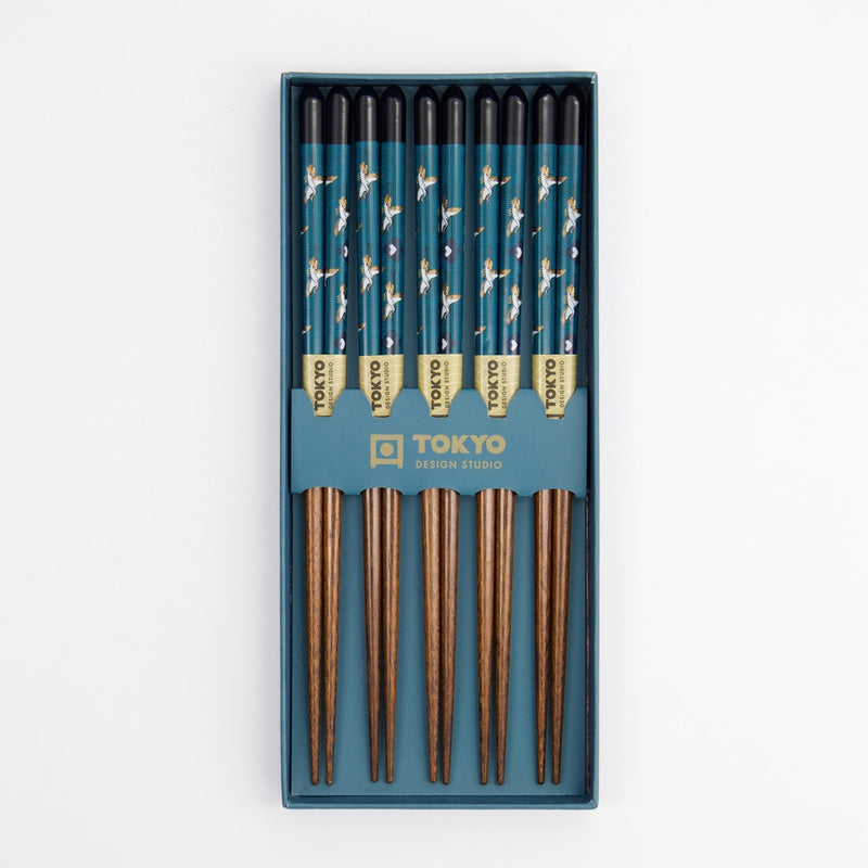 S/5 Teal Crane Chopsticks Giftset