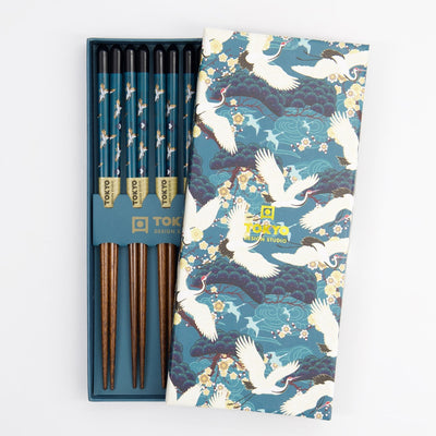S/5 Teal Crane Chopsticks Giftset