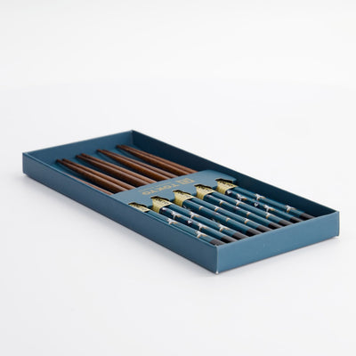 S/5 Teal Crane Chopsticks Giftset