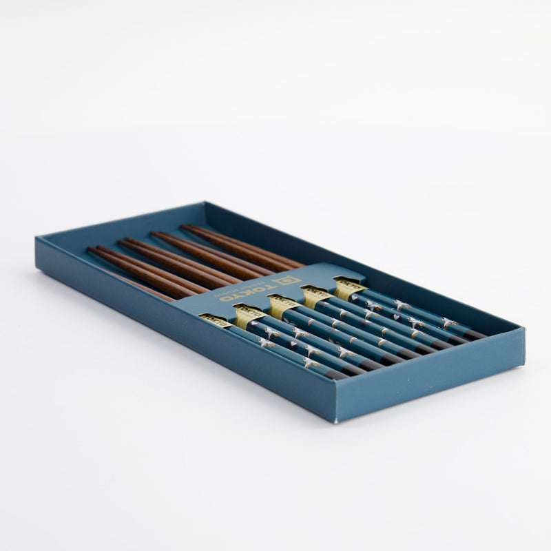 S/5 Teal Crane Chopsticks Giftset
