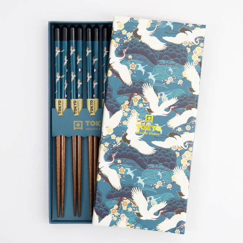 S/5 Teal Crane Chopsticks Giftset