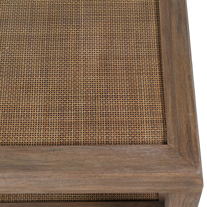 Wood & Rattan Glass Top Coffee Table