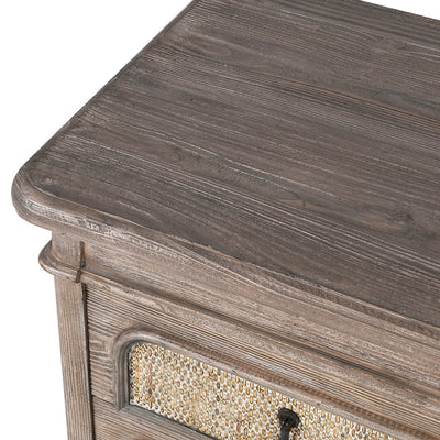 Pine & Rattan 3 Drawer Bedside