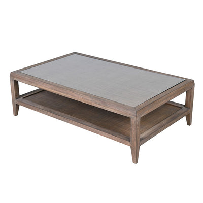 Wood & Rattan Glass Top Coffee Table