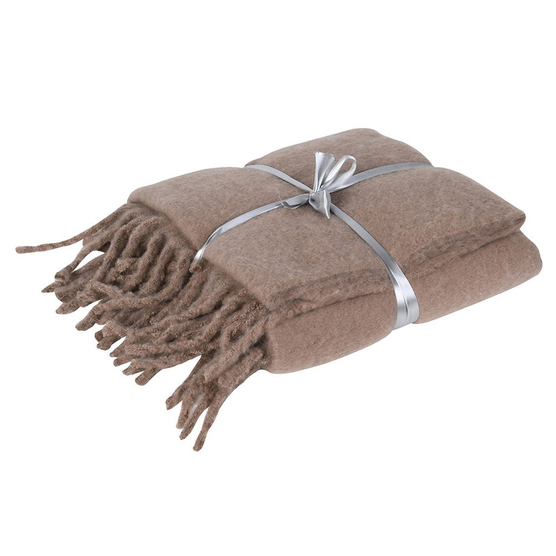 Faux Mohair Taupe Fringed Throw