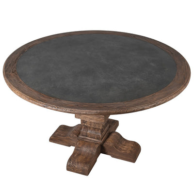 Reclaimed Elm & Zinc Top Round Dining Table