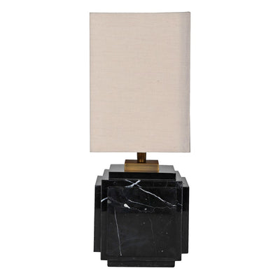 Black Marble Square Base Lamp With Linen Shade