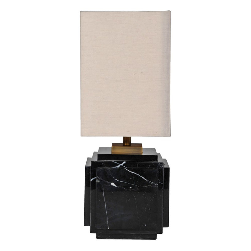 Black Marble Square Base Lamp With Linen Shade