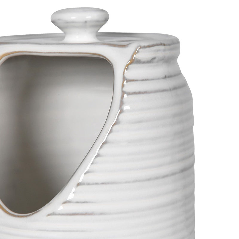 Ribbed White Ceramic Salt Pig