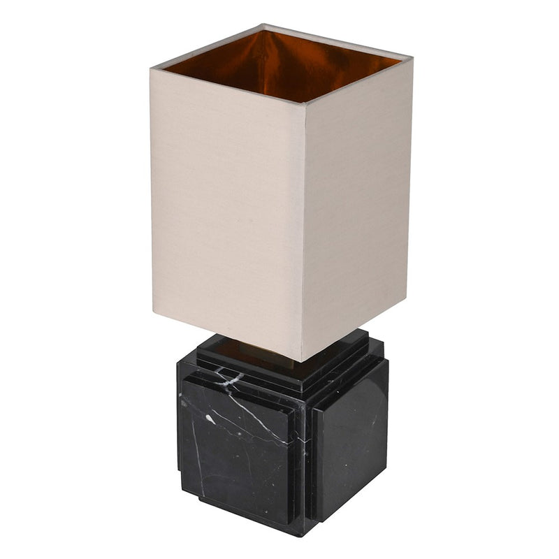 Black Marble Square Base Lamp With Linen Shade