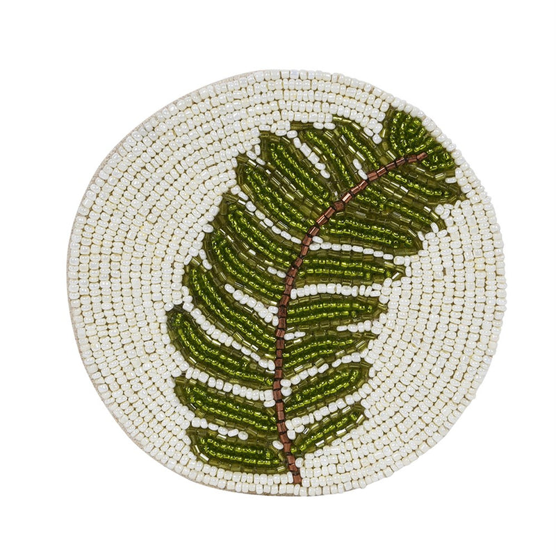 S/4 Green Leaf Beaded Coasters