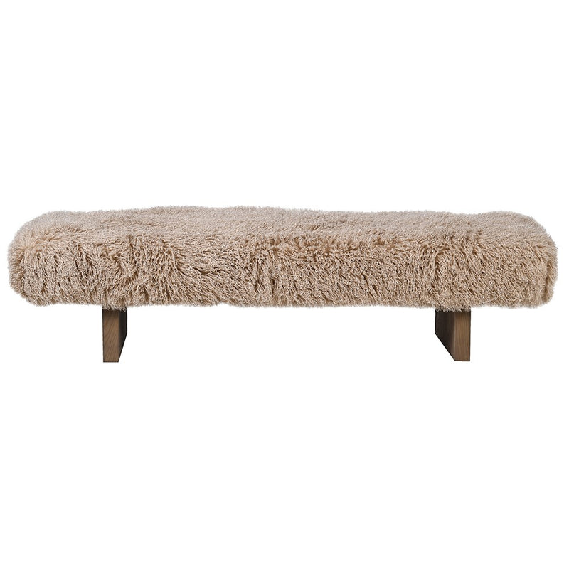 Long Taupe Faux Fur Bench