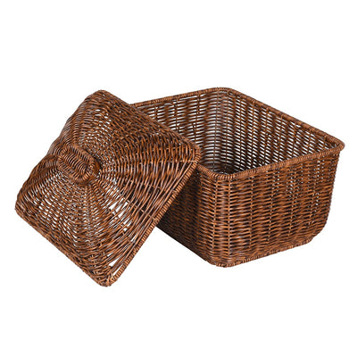 Dark Brown Rattan Effect Lidded Basket
