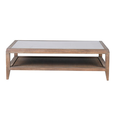 Wood & Rattan Glass Top Coffee Table
