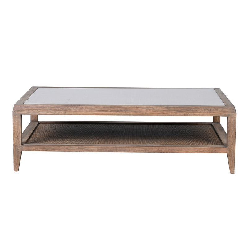 Wood & Rattan Glass Top Coffee Table