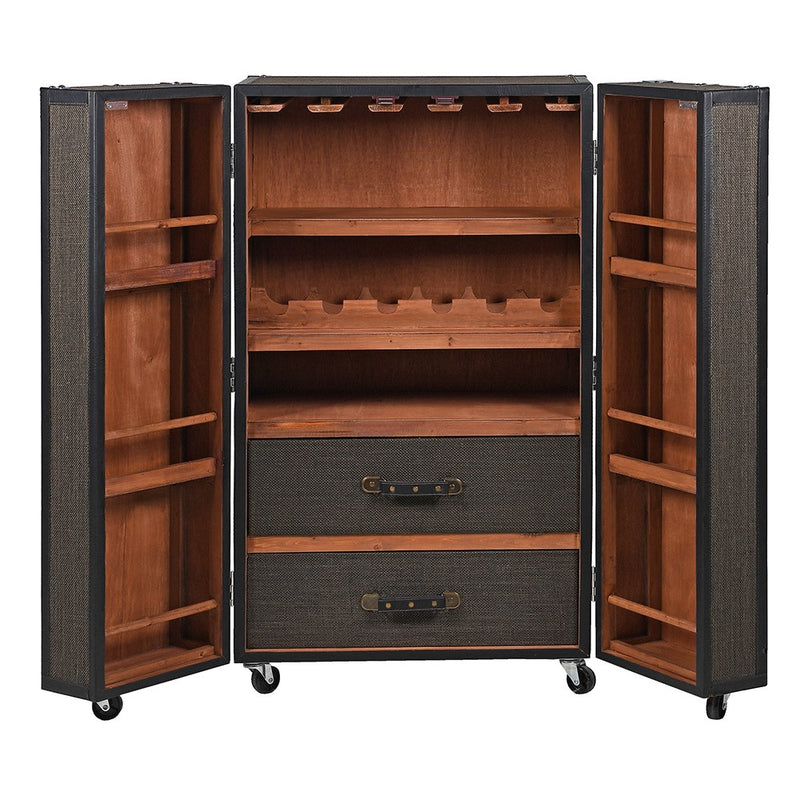 Wood Trim Black Bar Cabinet On Castors