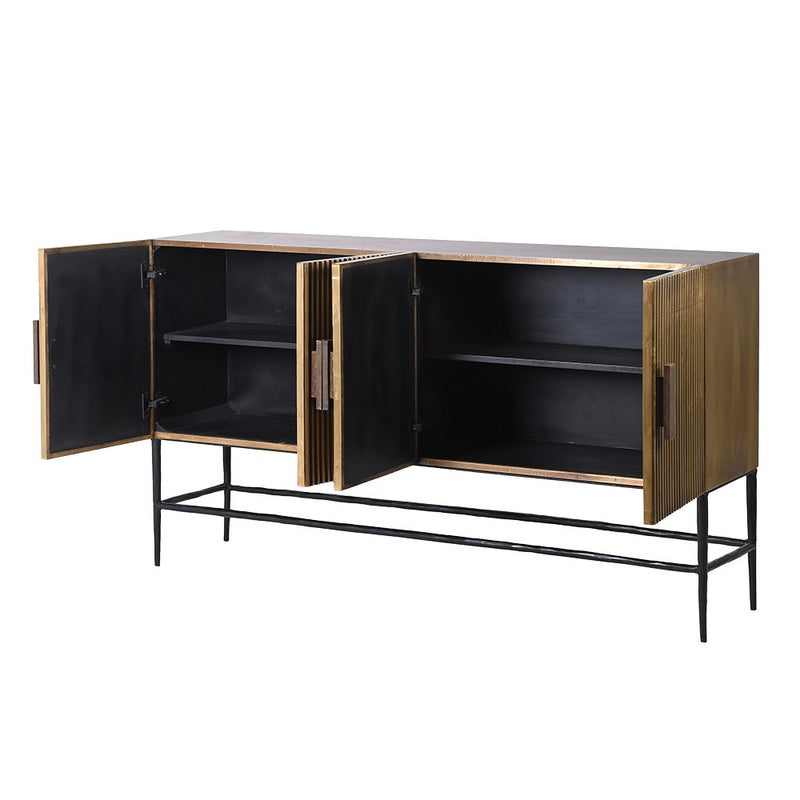 Antique Brass Ribbed 4 Door Sideboard