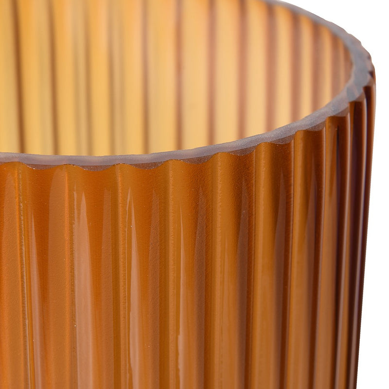Small Amber Fluted Glass Vase