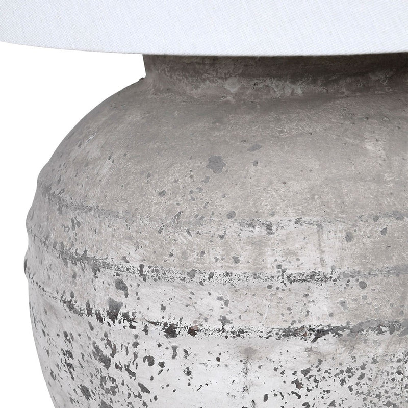 Distressed Grey Table Lamp W/Linen Shade