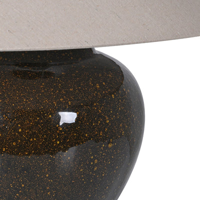 Black Glazed Speckle Table Lamp W/ Linen Shade
