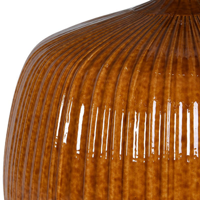 Ribbed Orange Table Lamp W/Linen Shade
