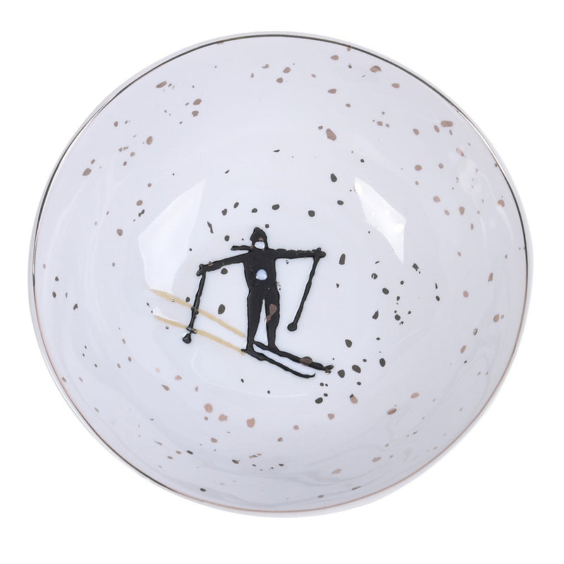 White & Black Speckled Skiing Bowl