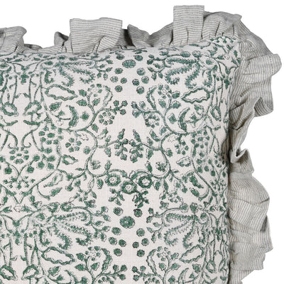 Green Frill Paisley Cotton Cushion 45x45cm