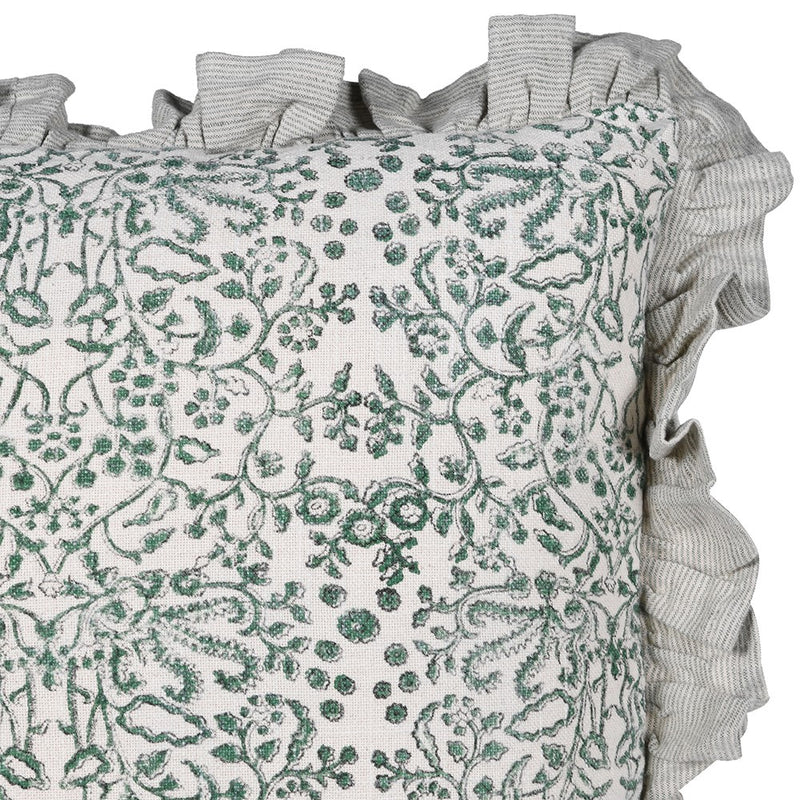 Green Frill Paisley Cotton Cushion 45x45cm