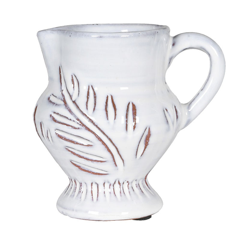 White Glazed Leaf Etched Jug