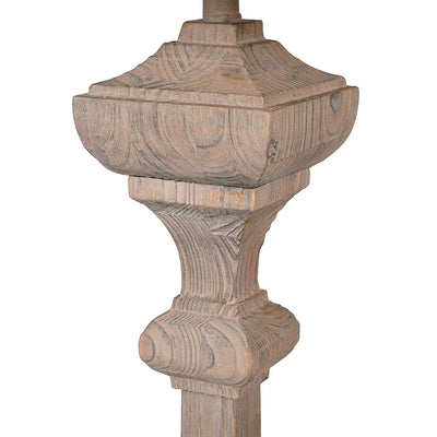 Slim Fir Wood Carved Floor Lamp W/Linen Shade