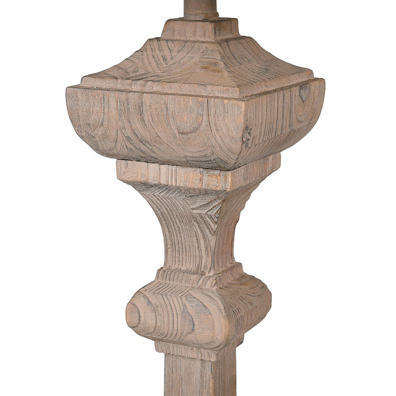 Slim Fir Wood Carved Floor Lamp W/Linen Shade