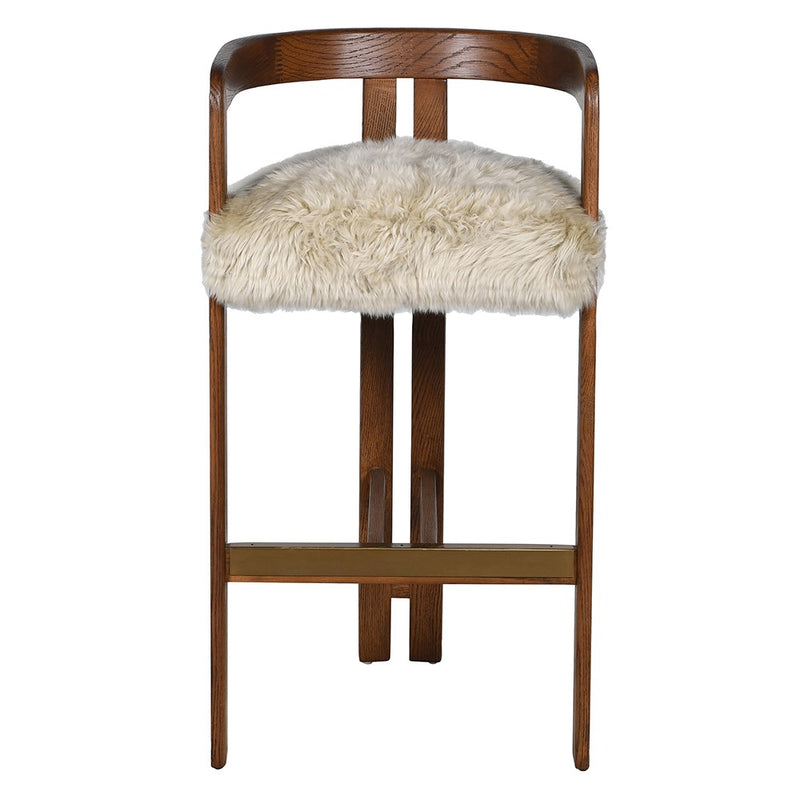 Oak Cream Sheepskin Barstool
