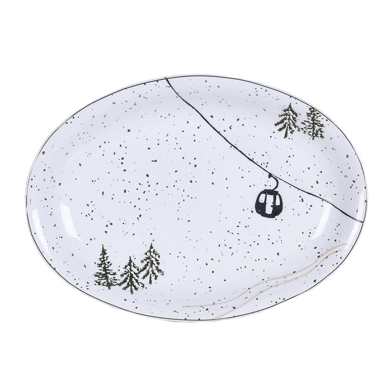 White & Black Speckled Ski Lift Large Plate