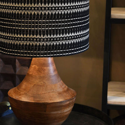 Wood Table Lamp with Woven Monochrome Shade